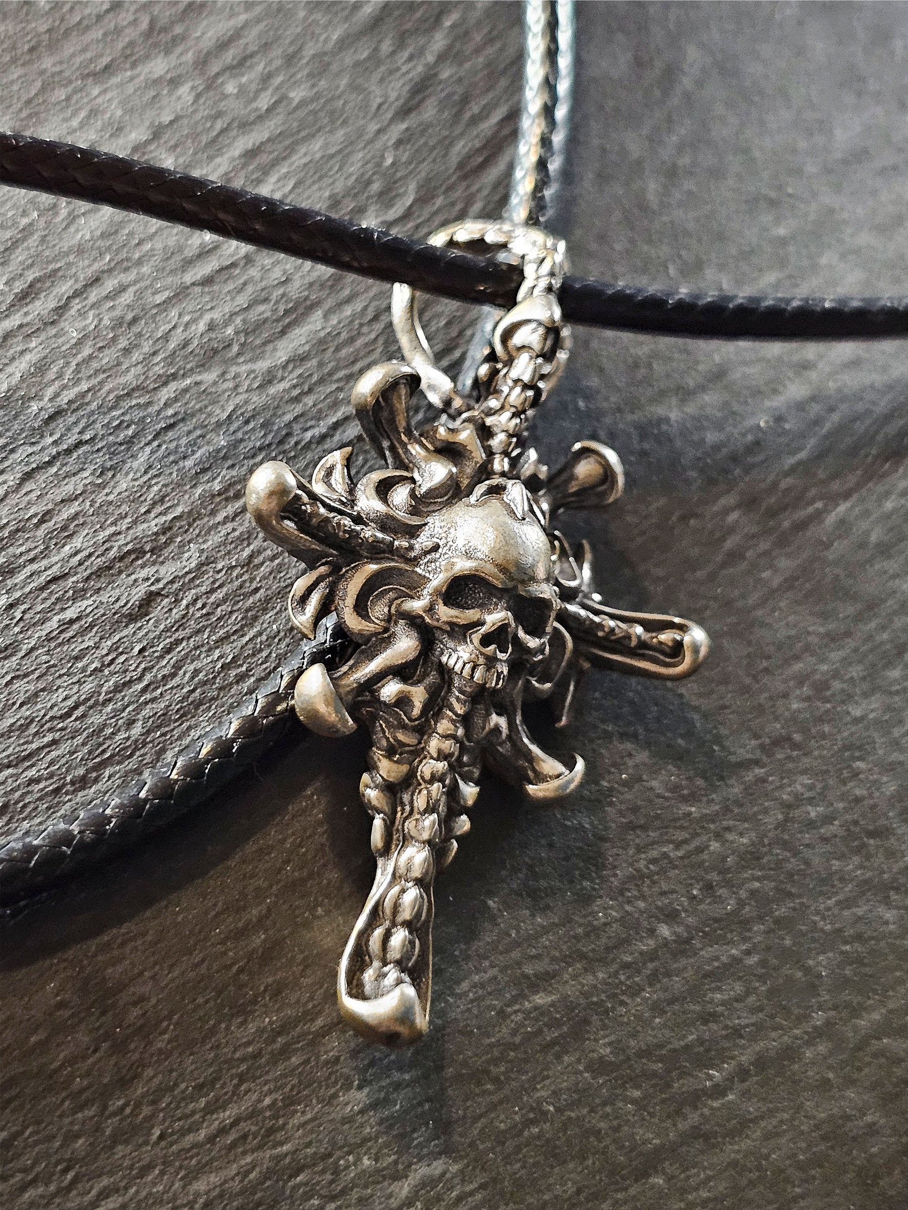 Skull Pendant | Gothic Biomechanical Crucifix