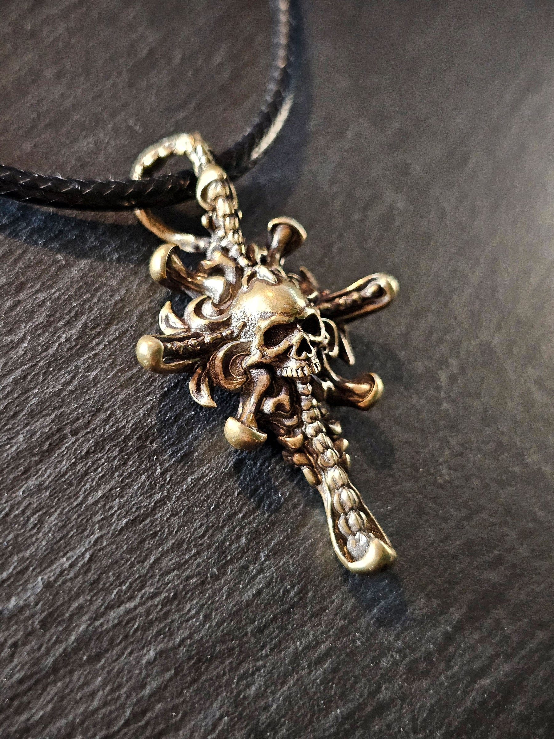 Skull Pendant | Gothic Biomechanical Crucifix