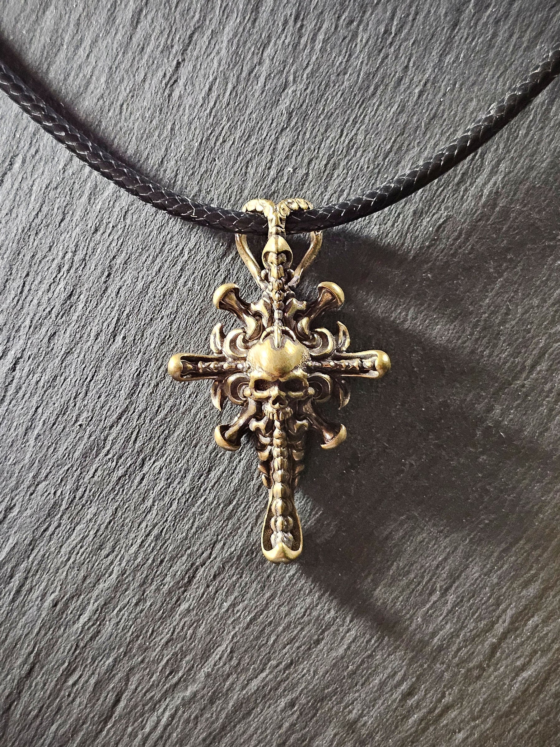 Skull Pendant | Gothic Biomechanical Crucifix