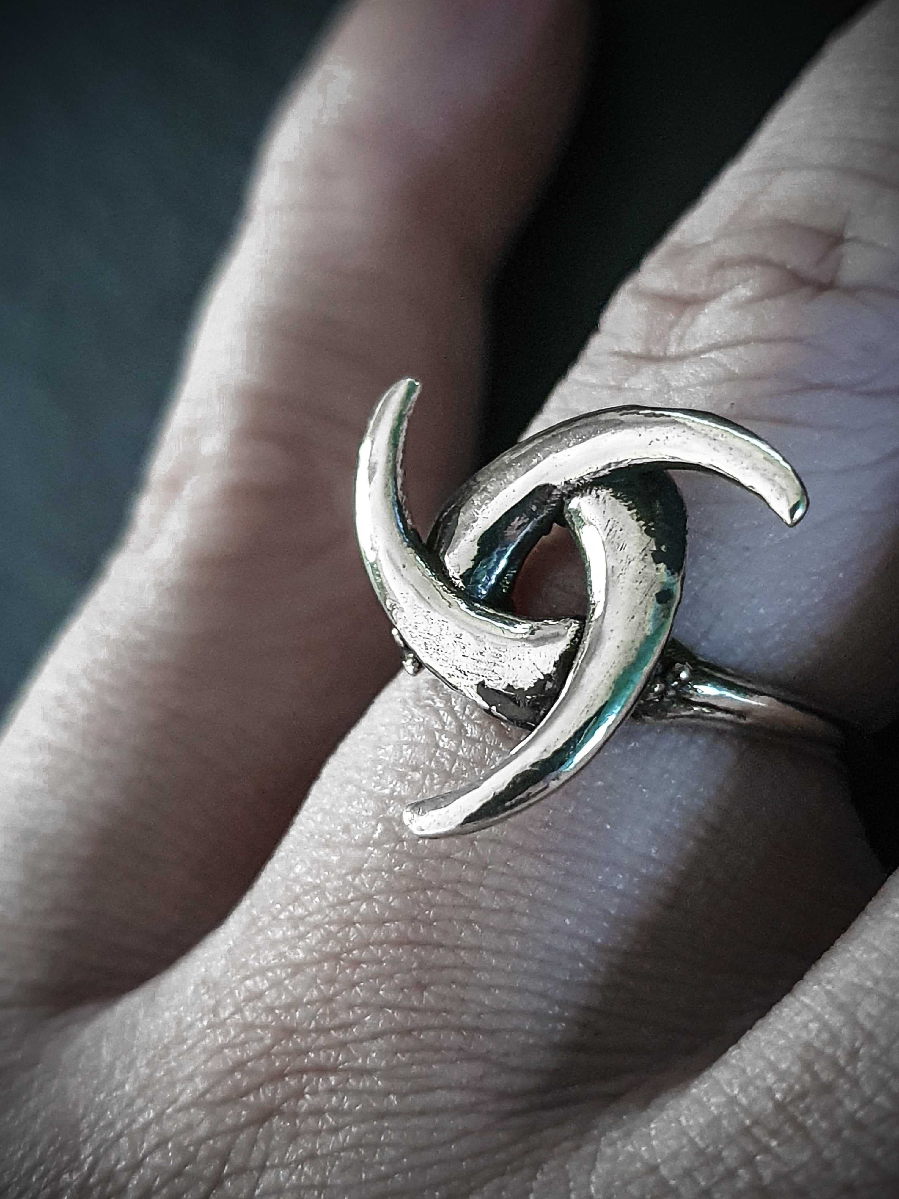 Rune Ring Triple Horn Symbol of Odin Adjustable