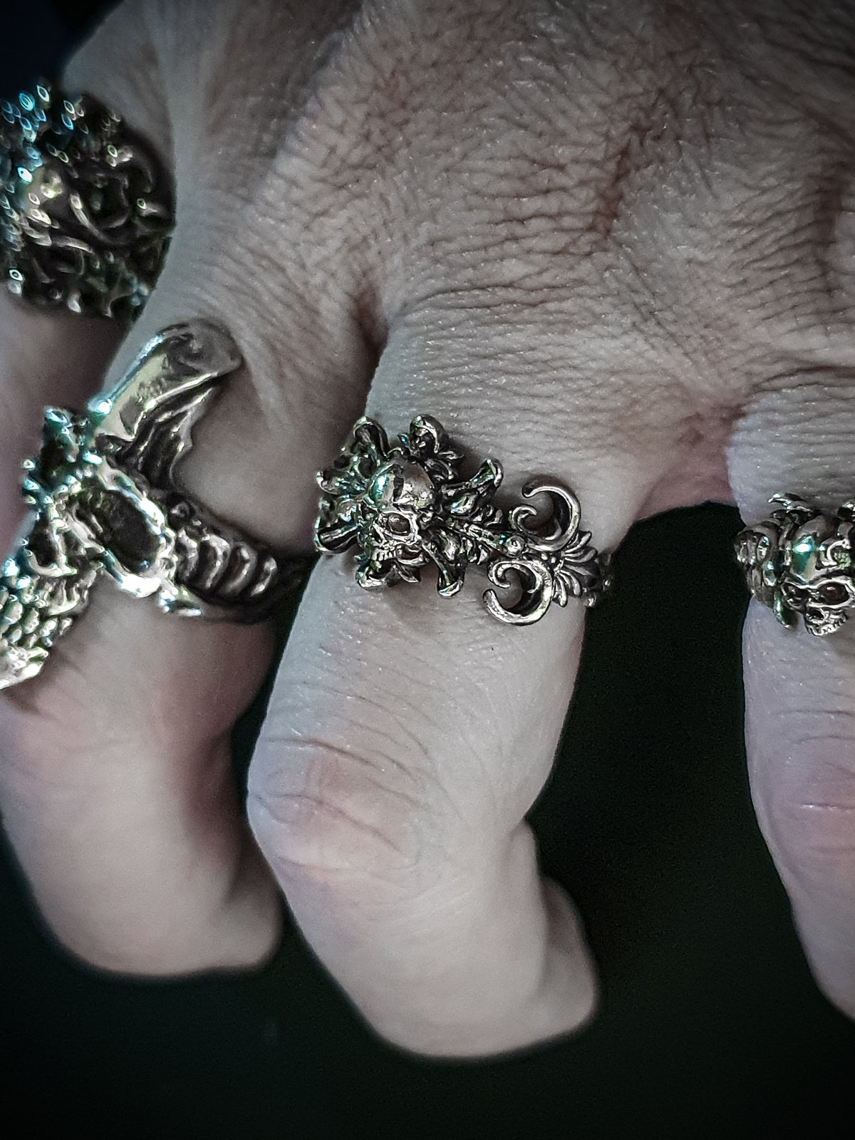 Decorative Skull Ring | Gothic Art Nouveau Floral flower Ornament