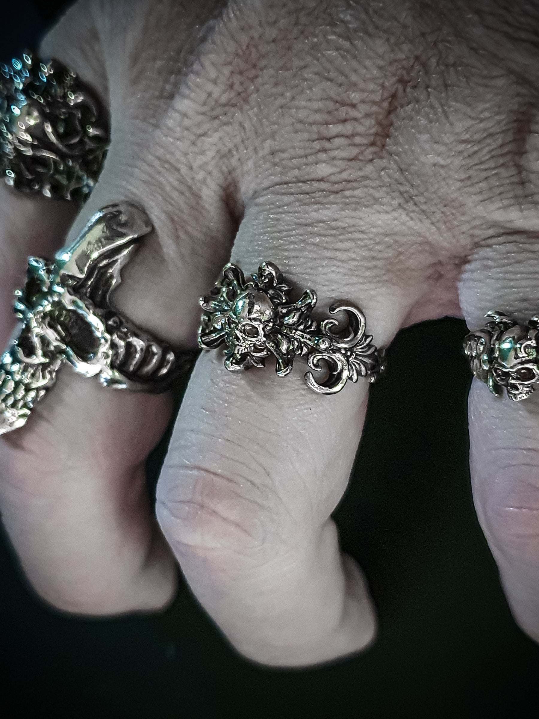Decorative Skull Ring | Gothic Art Nouveau Floral flower Ornament