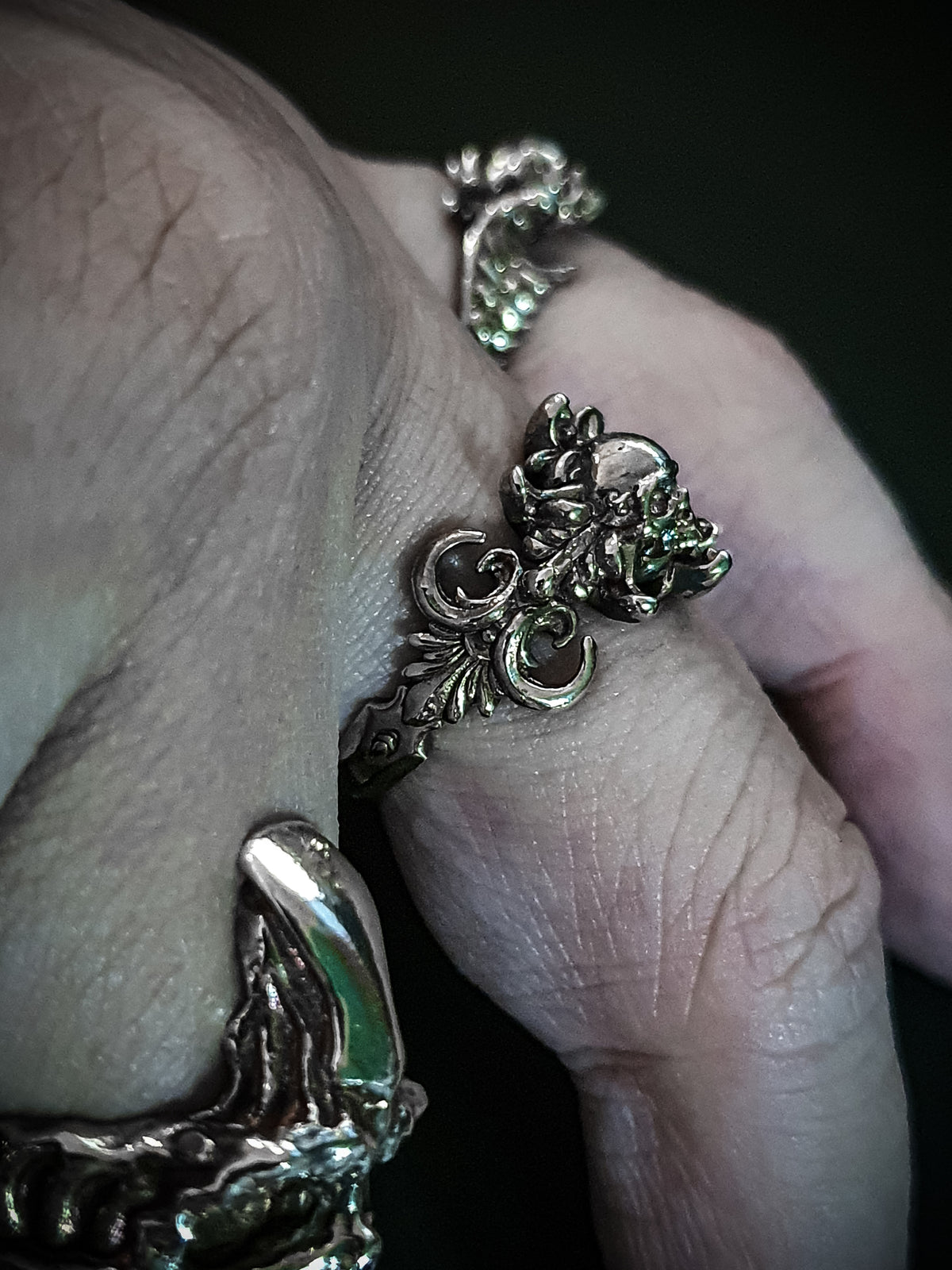 Decorative Skull Ring | Gothic Art Nouveau Floral flower Ornament