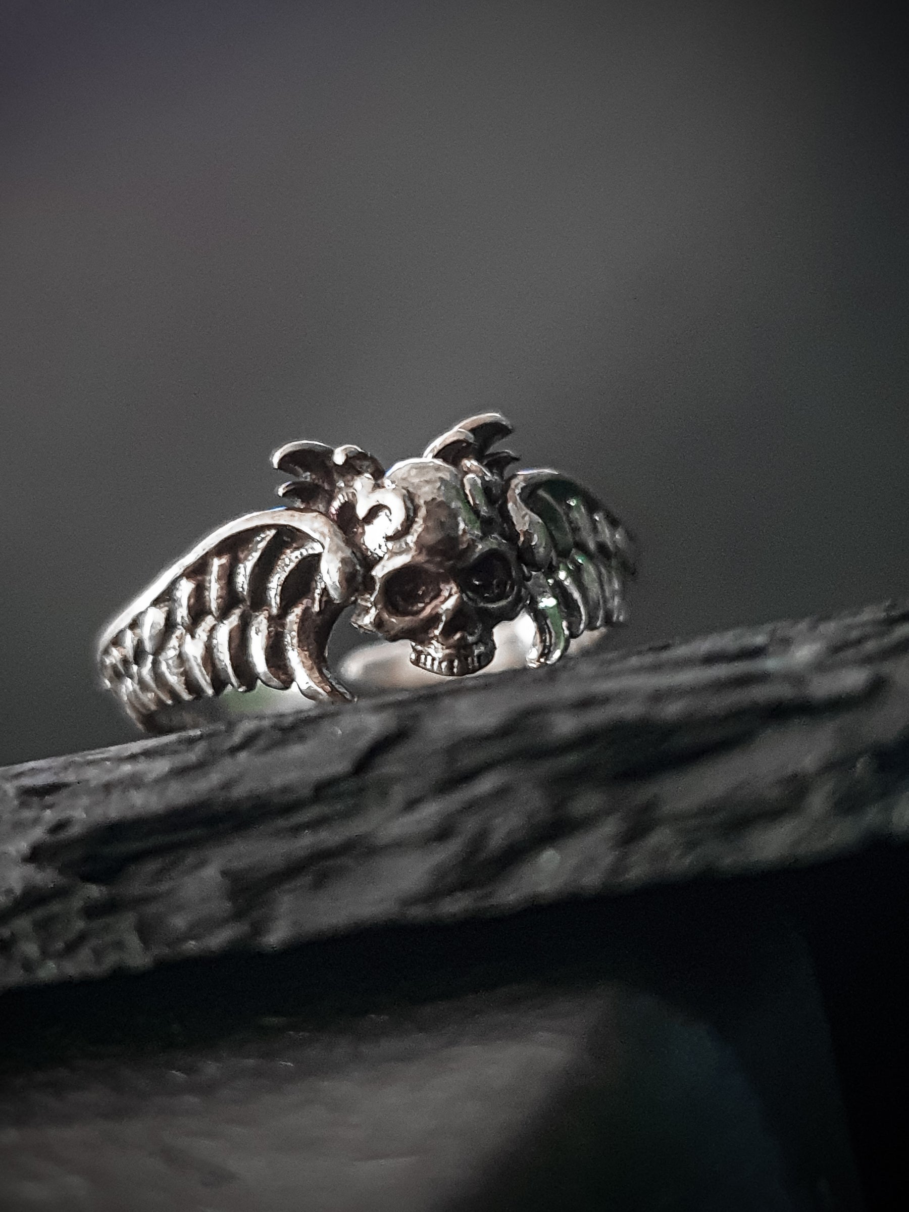 Skull Ring | Dainty Winged Angel adjustable