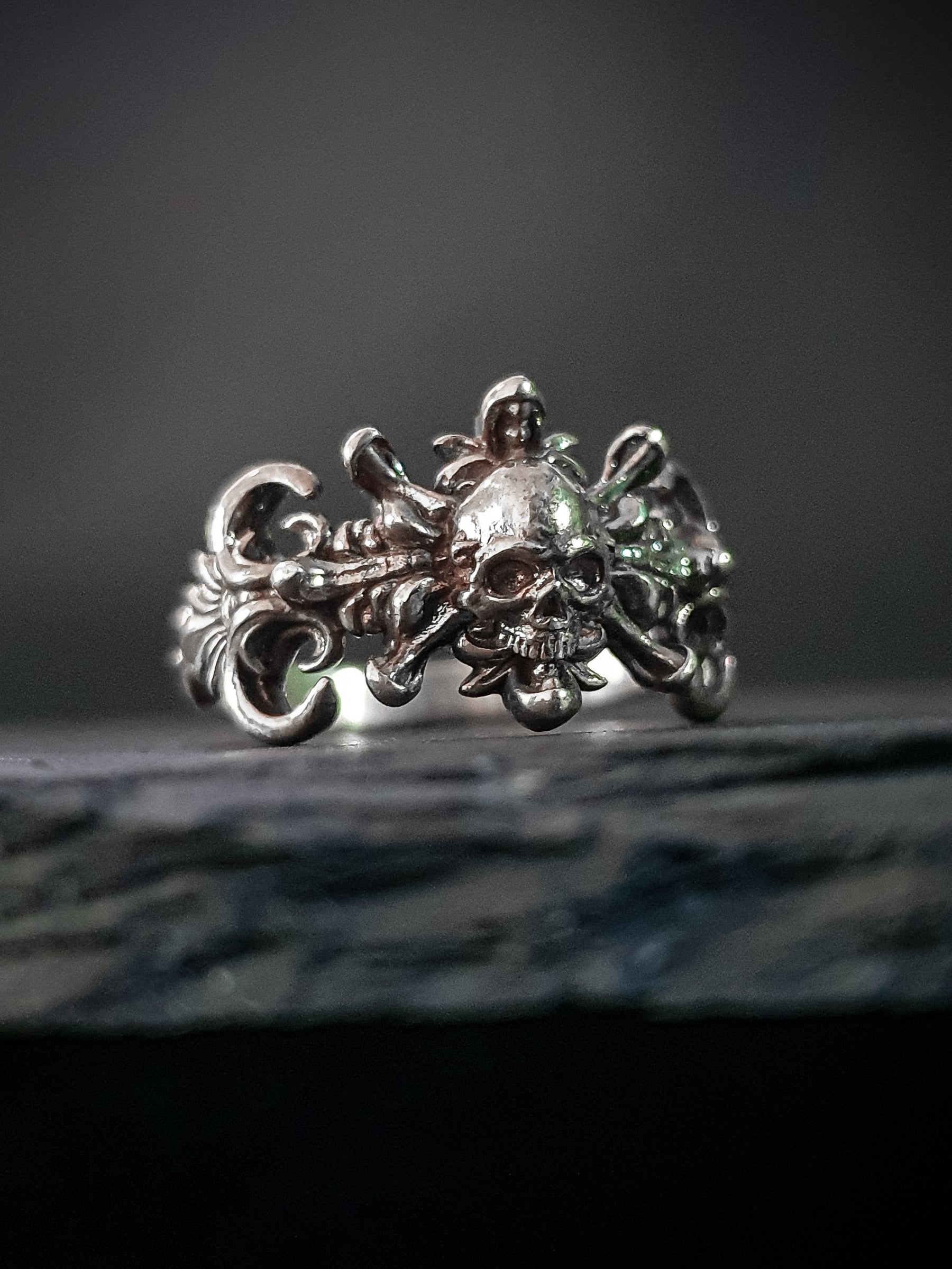 Decorative Skull Ring | Gothic Art Nouveau Floral flower Ornament