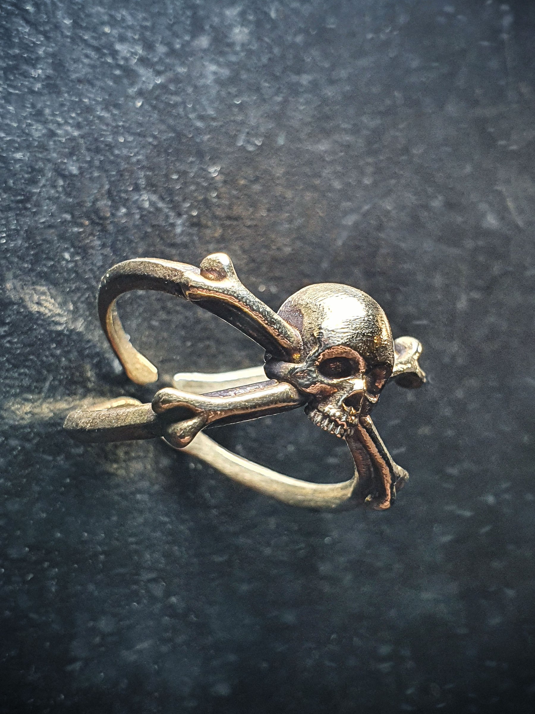 Skull Crossbones Bling Rhinestone Adjustable Ring Goth Steampunk