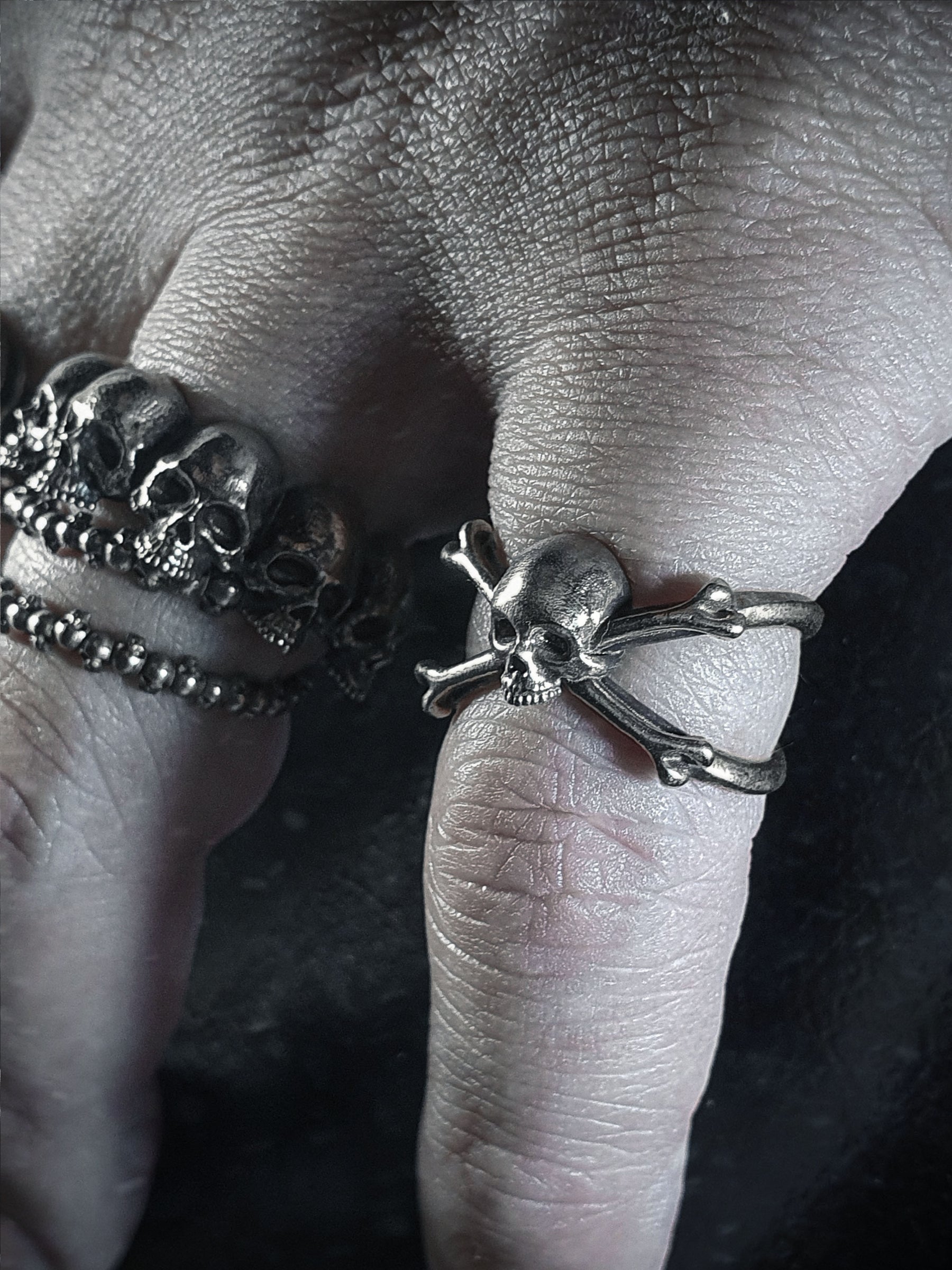 Skull Ring | Adjustable CrossBones with X Frame